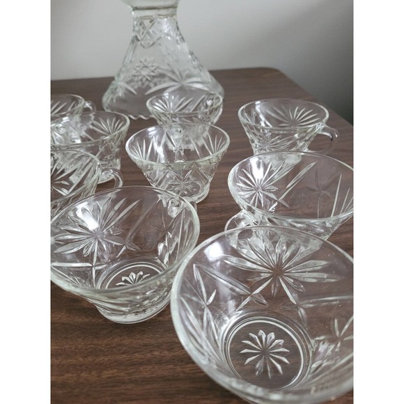 ANCHOR HOCKING Early American Prescut 700/674 Punch Bowl Set with cups ladle - Picture 2 of 14